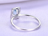 1.5ct Emerald Cut Blue Aquamarine Engagement Ring Halo 14k White Gold Finish