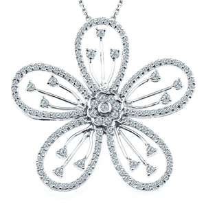 2.2ct Round Cut Diamond Pendant with Chain Flower Design 14k White Gold Finish