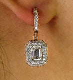 6Ct Emerald Cut Diamond Elegant Dual Halo Drop Earrings 14K Rose Gold Finish