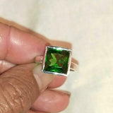 1.2ct Princess Cut Green Peridot Solitaire Engagement Ring 14k White Gold Finish