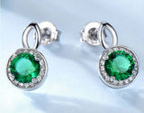 2ct Drop Earrings Round Cut Green Emerald Diamond Halo 14k White Gold Finish