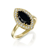 1.7ct Marquise Cut Black Diamond Engagement Ring Halo 14k Yellow Gold Finish