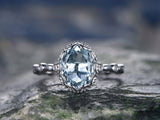 1Ct Oval Cut Blue Aquamarine Milgrain Vintage Solitaire Ring 14K White Gold Over