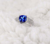 5ct Cushion Cut Blue Tanzanite Cluster Men Engagement Ring 14k White Gold Finish