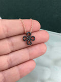 1ct Round Cut Black Diamond Pendant with Chain Floral Design 14k RoseGold Finish