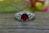 1ct Heart Cut Pink Ruby Engagement Ring Celtic Trinity 14k White Gold Finish