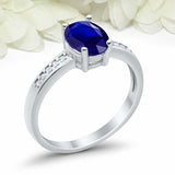 1.2ct Oval Cut Blue Sapphire Diamond Accent Solitaire Ring 14k White Gold Finish