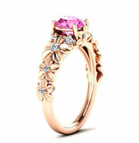 2ct Round Cut Pink Sapphire Flower Solitaire with Accent Ring 14k Rose Gold Over