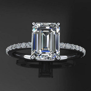 Solitaire with Accents Engagement Ring 1.75ct Emerald Diamond 14k WhiteGold Over