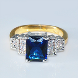 2.5ct Radiant Cut Blue Sapphire Engagement Ring 14k Dual Tone Finish Milgrain