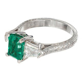 2.2ct Green Emerald Cut Engagement Ring Trilogy Vintage 14k White Gold Finish