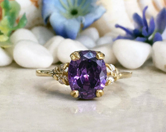 2ct Engagement Ring Oval Cut Amethyst Round Diamond Petite 14k YellowGold Finish