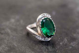 1.3ct Engagement Ring Oval Cut Green Emerald Swirl Twist 14k White Gold Finish