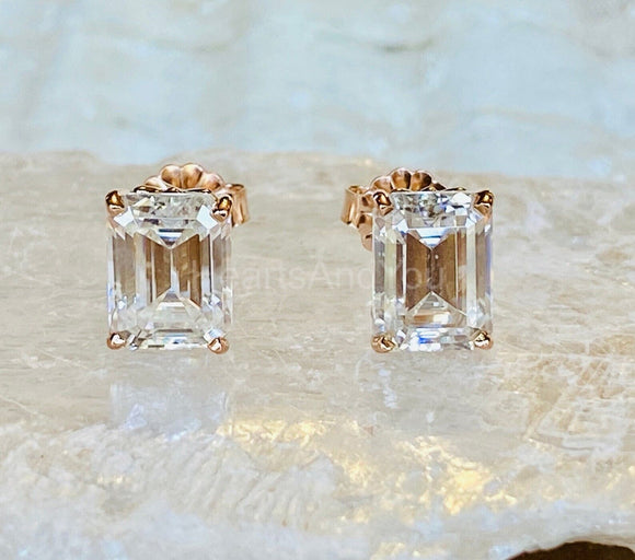 1.5ct Emerald Cut Simulated Diamond Solitaire Stud Earrings 14k Rose Gold Plated