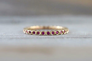 0.5ct Round Cut Pink Ruby Wedding Band Ring 14k Yellow Gold Finish Full Eternity