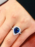 2ct Pear Cut Blue Sapphire Engagement Ring Halo 14k White Gold Over Round Accent