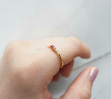 0.2ct Engagement Ring Baguette Cut Pink Ruby Minimalist 14k Yellow Gold Finish