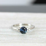 0.5ct Round Cut Blue Sapphire Round Diamond Accents Ring 14k White Gold Finish