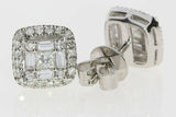 1ct Princess Cut VVS1 Diamond Halo Baguette Stud Earrings 14k White Gold Finish