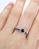 2ct Round Blue Sapphire Engagement Ring Diamond Halo Twisted 14k White Gold Over