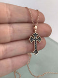 1ct Round Cut Black Diamond Pendant with Chain Christ Cross 14k Rose Gold Finish