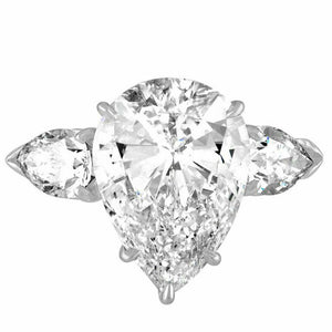 3ct Pear Cut Diamond Accents Trilogy Engagement Ring 14k White Gold Finish