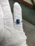 1.7ct Engagement Ring Emerald Blue Sapphire Diamond Accent 14k White Gold Finish