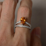 1.5ct Pear Cut Yellow Citrine Crown Design Engagement Ring 18k White Gold Finish