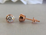 Solitaire Stud Earrings 0.4ct Round Brilliant Cut Diamond 14k Rose Gold Finish