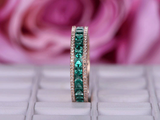 2.5ct Princess Cut Green Emerald Wedding Band Full Eternity 14k Rose Gold Finish