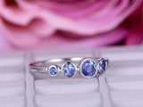 1.4ct Round Cut Blue Tanzanite Engagement Ring Five Stone 14k White Gold Finish