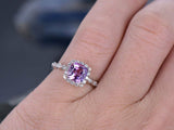 1Ct Cushion Cut Purple Amethyst Halo Vintage Solitaire Ring 14K White Gold Over