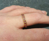 1ct Wedding Band Round Cut Pink Ruby 3/4 Eternity Stackable 14k Yellow Gold Over