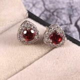 1.9ct Stud Earrings Round Cut Garnet Diamond Halo Design 14k White Gold Finish