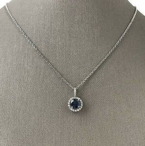 2Ct Round Cut Blue Sapphire Diamond Halo Pendant 14K White Gold Over WITH CHAIN