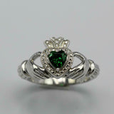 1ct Heart Cut Green Emerald Engagement Ring Claddagh Irish 14k White Gold Over