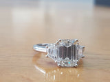 2.4ct Emerald Cut Diamond Trilogy Unique Engagement Ring 14k White Gold Finish