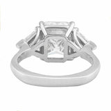 4Ct Cushion Cut Diamond Trillion Accents Three Stone Ring 14k White Gold Finish