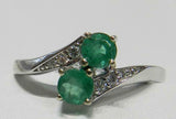 2ct Engagement Ring Round Cut Green Emerald Two Stone Bypass 14k White Gold Over