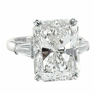 3Ct Radiant Cut Diamond Solitaire Ring 14K White Gold Finish and Baguette Accent