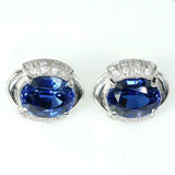 2.2Ct Oval Cut Blue Sapphire Diamond Halo Stud Earrings 14K White Gold Finish