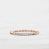 Twisted Rope Thin Wedding Ring Band 0.3ct Round Cut Diamond 14k Rose Gold Finish