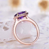 1.9ct Cushion Cut Purple Amethyst Engagement Ring Diamond Halo 18k RoseGold Over