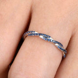 1ct Round Cut Blue Sapphire Infinity Eternity Wedding Band 14k White Gold Finish