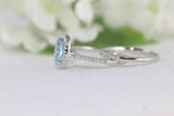 4Ct Oval Blue Aquamarine Bridal Set Diamond Halo Ring Band 14K White Gold Finish