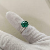 2ct Round Cut Green Emerald Diamond Round Accent Ring 14k White Gold Finish