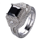 3Ct Princess Black Diamond Bridal Set Halo Ring Twist Band 14K White Gold Finish