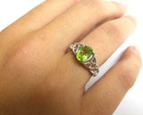 2ct Oval Cut Green Peridot Irish Trinity Solitaire Ring 14k White Gold Finish