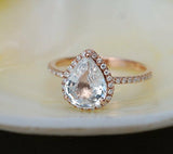 1.6ct Pear Cut VVS1 Diamond Halo Princess Engagement Ring 14k Rose Gold Finish