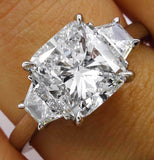 5Ct Cushion Cut Trilogy Engagement Ring 14K White Gold Finish Trapezoid Accents